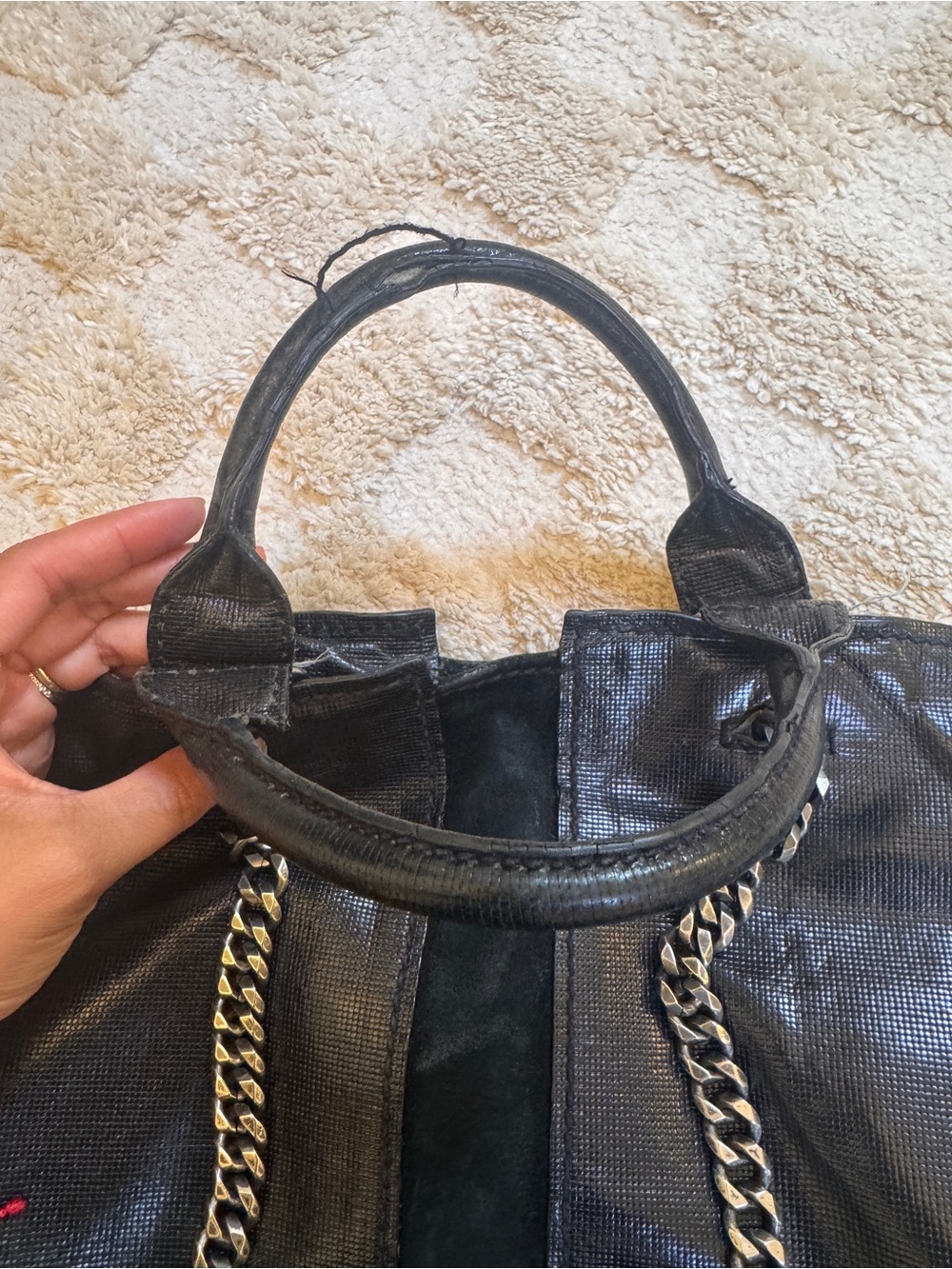 Ramy Brook Black Leather & Suede Chain Tote Shoulder Bag - Picture 4 of 7